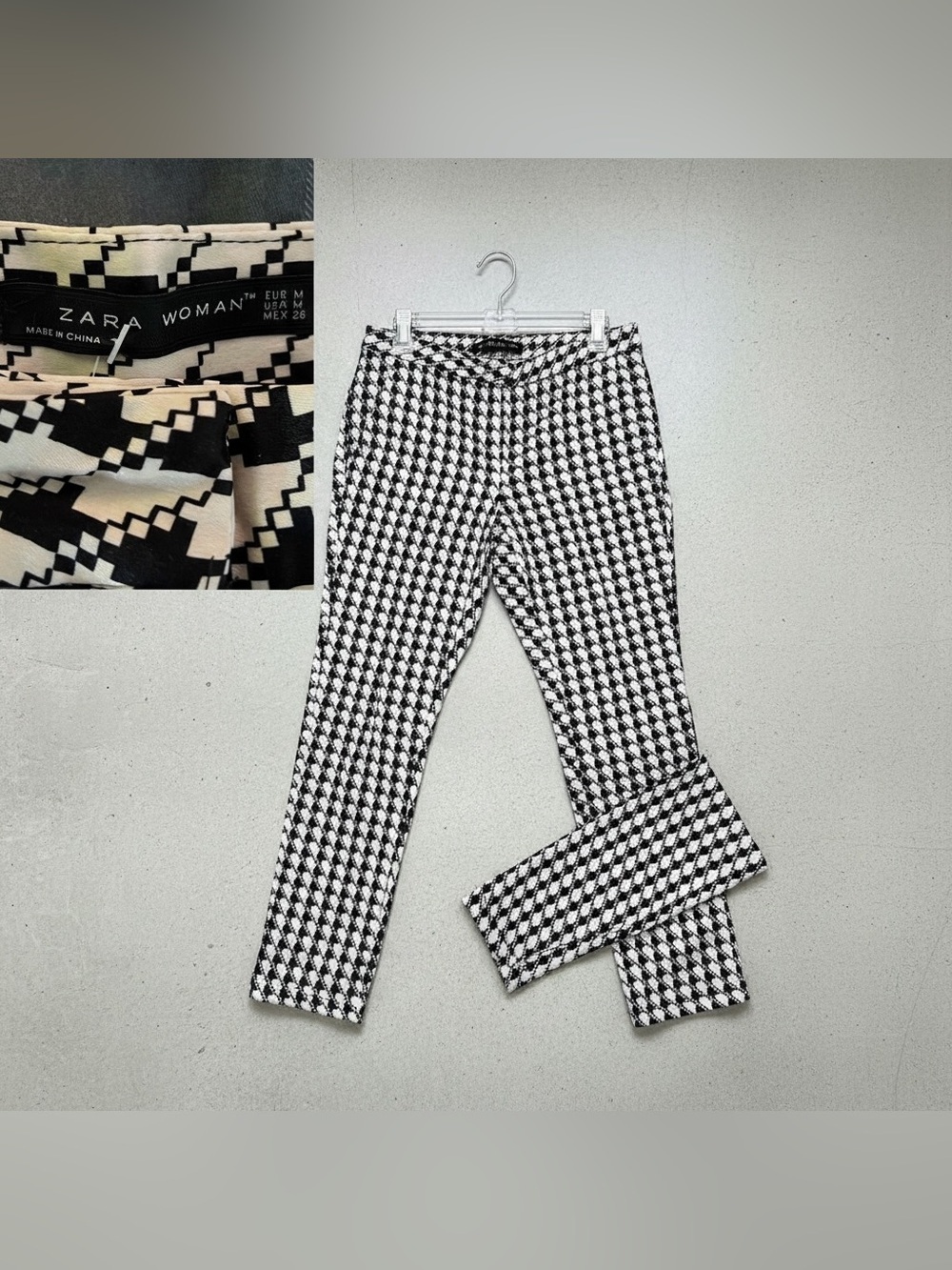 Zara Trafaluc Black White Geometric Print Straight Leg Pants NWT M